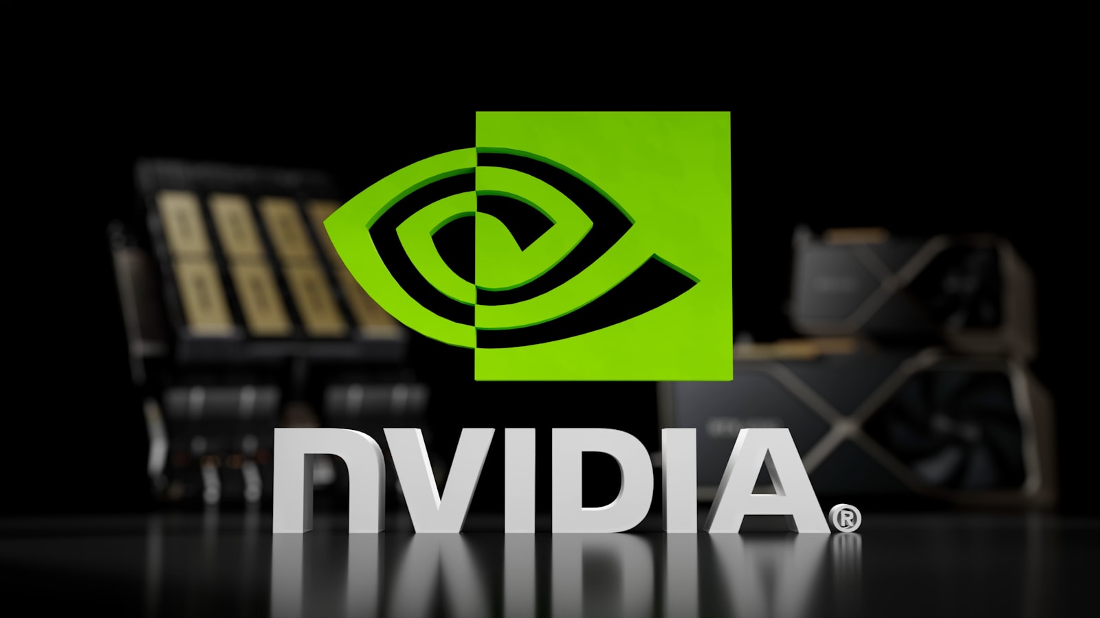 Image d'illustration — logo Nvidia en volume. La puce Groq 3 LPX n'a pas été photographiée publiquement.